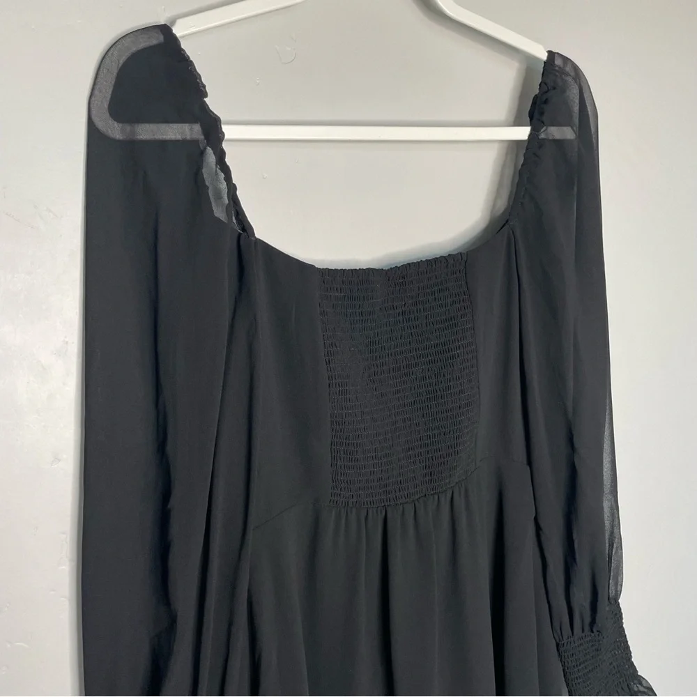 Wilfred Aritzia Emmylou Squareneck Chiffon Mini‎ Dress NWT 4 Black Long Sleeve